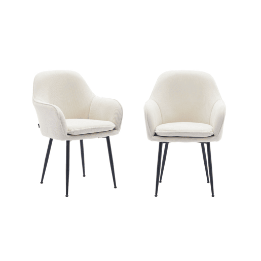 Cadeirão em veludo canelado com pernas em metal, set de 2, Shella veludo, Branco sujo, 57x59x84.5 cm