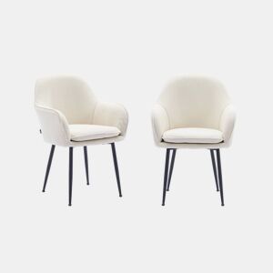 Cadeirão em veludo canelado com pernas em metal, set de 2, Shella veludo, Branco sujo, 57x59x84.5 cm