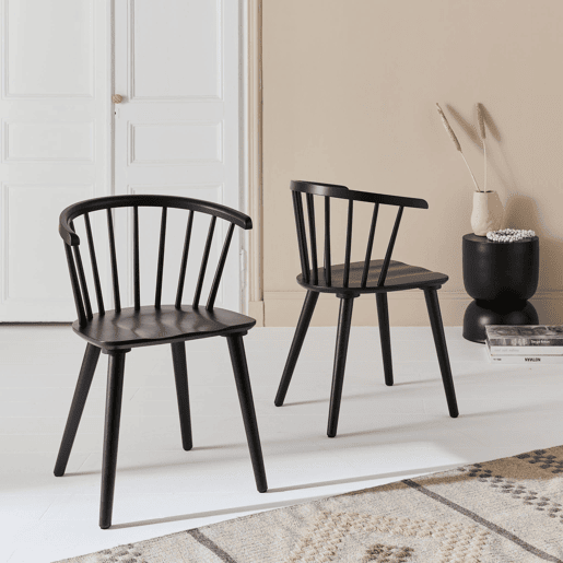 Cadeiras de bar em madeira e contraplacado, set de 2, Paula, Preto, 51x53x75 cm
