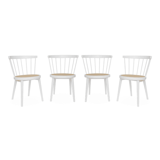 Cadeira de madeira e palhinha, set de 4, Nora, Branco, 53x53.5x76 cm