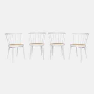 Cadeira de madeira e palhinha, set de 4, Nora, Branco, 53x53.5x76 cm