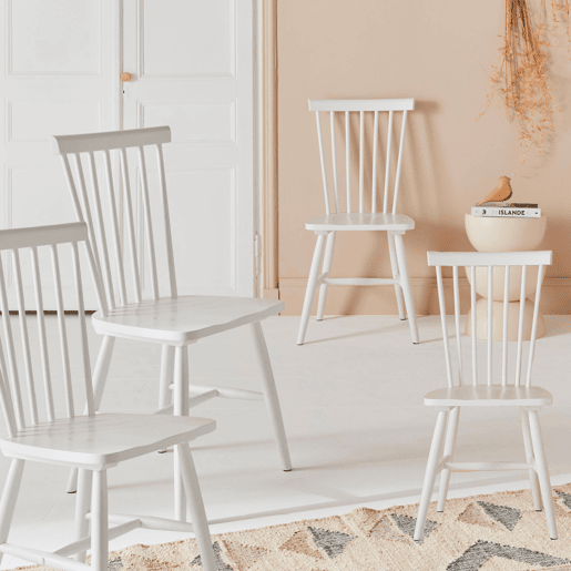 Cadeira de madeira hevea, set de 4, Romie, Branco, 49x44x90 cm