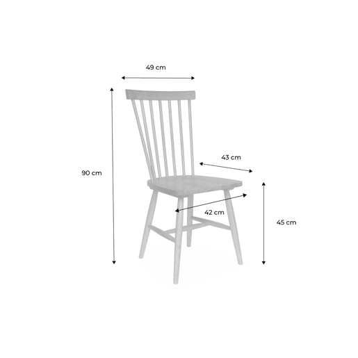 Cadeira de madeira hevea, set de 4, Romie, Branco, 49x44x90 cm