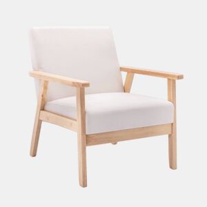 Cadeirão escandinavo em madeira e tecido, Isak, Creme, 64x69.5x73 cm