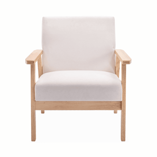 Cadeirão escandinavo em madeira e tecido, Isak, Creme, 64x69.5x73 cm