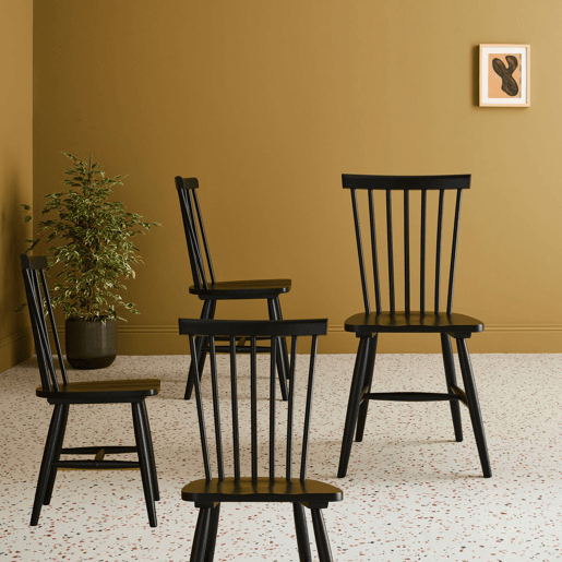 Cadeira de madeira hevea, set de 4, Romie, Preto, 49x44x90 cm