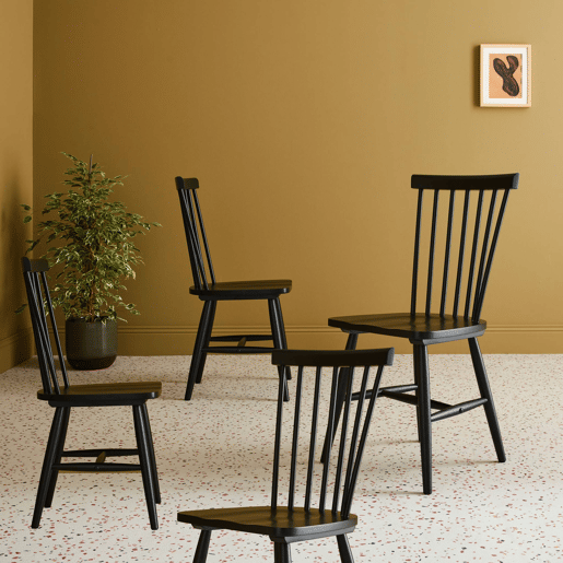 Cadeira de madeira hevea, set de 4, Romie, Preto, 49x44x90 cm