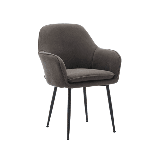 Cadeirão em veludo canelado com pernas em metal , Shella veludo, Cinza escuro, 57x59x84.5 cm