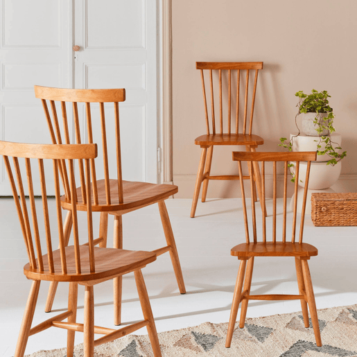 Cadeira de madeira hevea, set de 4, Romie, Natural, 49x44x90 cm