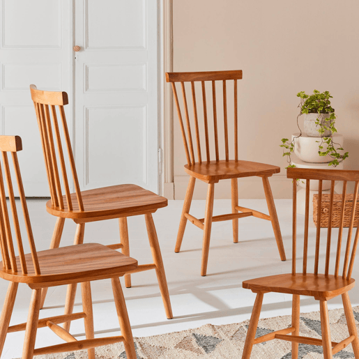 Cadeira de madeira hevea, set de 4, Romie, Natural, 49x44x90 cm