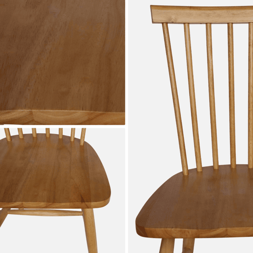 Cadeiras de madeira hevea, set de 2, Romie, Natural, 50.8x44.2x90 cm