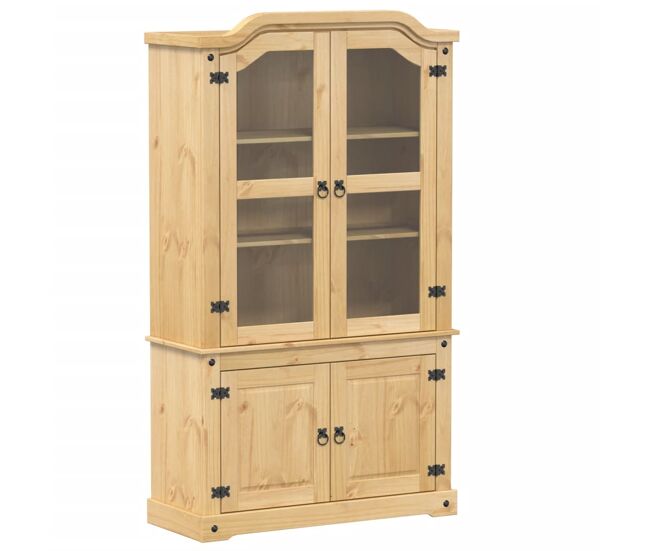 Vidaxl armario con vitrina corona madera maciza pino 103,5x42x180 cm