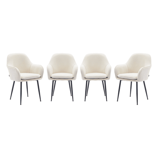 Cadeira de veludo corduroy com pés de metal preto fosco, set de 4, Shella, Branco sujo, 57x59x84.5 cm