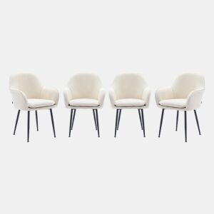 Cadeira de veludo corduroy com pés de metal preto fosco, set de 4, Shella, Branco sujo, 57x59x84.5 cm