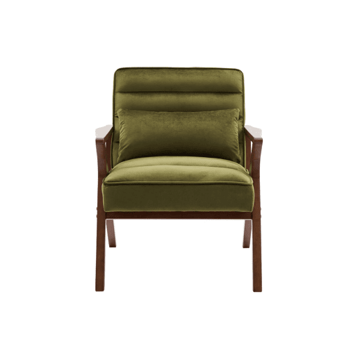 Cadeirão escandinavo em madeira de hevea e veludo, Antoine veludo, Verde caqui, 70.5x75x81 cm