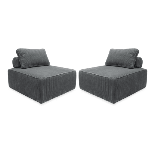 Sofá modular em tecido veludo canelado de 2 lugares, Lao, Cinza escuro, 90x90x40 cm