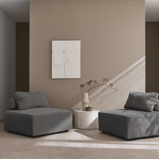 Sofá modular em tecido veludo canelado de 2 lugares, Lao, Cinza escuro, 90x90x40 cm