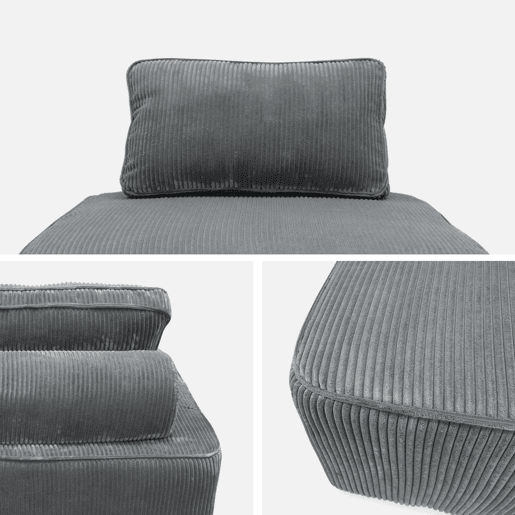 Sofá modular em tecido veludo canelado de 2 lugares, Lao, Cinza escuro, 90x90x40 cm