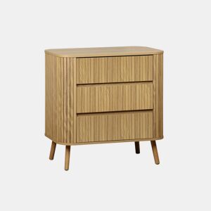 Cómoda, decoração estriada natural de 3 gavetas, Legacy, Natural, 80x45x80 cm