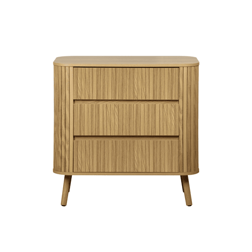 Cómoda, decoração estriada natural de 3 gavetas, Legacy, Natural, 80x45x80 cm