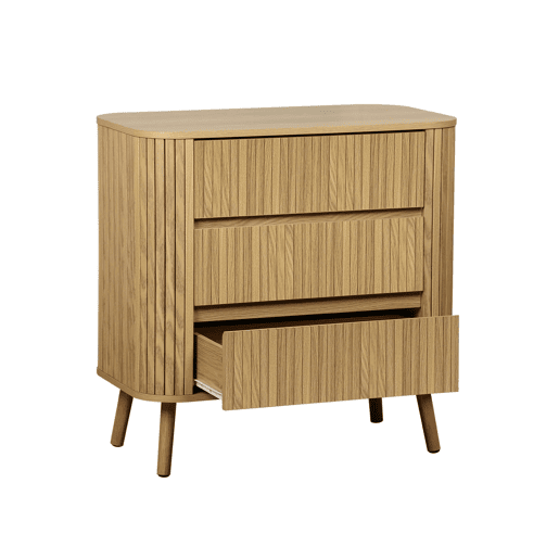 Cómoda, decoração estriada natural de 3 gavetas, Legacy, Natural, 80x45x80 cm