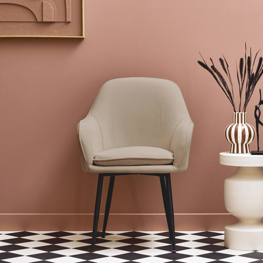 Cadeirão em veludo canelado com pernas em metal , Shella veludo, Beige, 57x59x84.5 cm