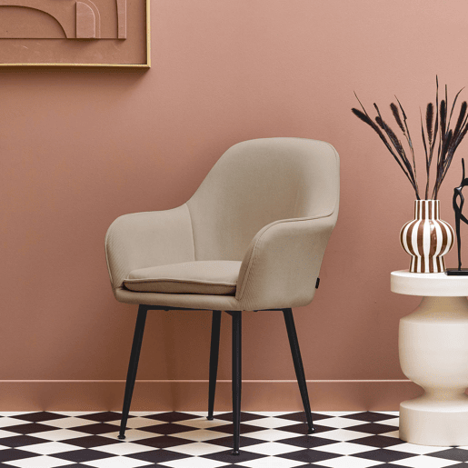 Cadeirão em veludo canelado com pernas em metal , Shella veludo, Beige, 57x59x84.5 cm
