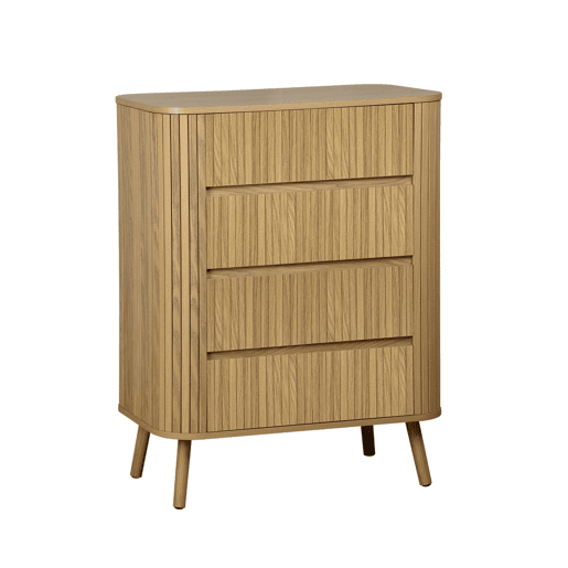 Cômoda com decoração estriada 4 gavetas, Legacy, Natural, 80x45x100 cm