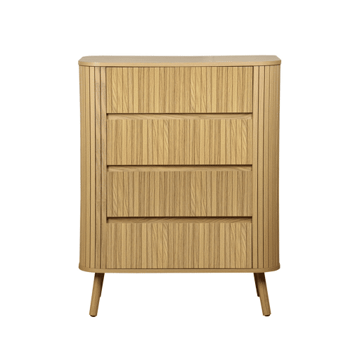Cômoda com decoração estriada 4 gavetas, Legacy, Natural, 80x45x100 cm