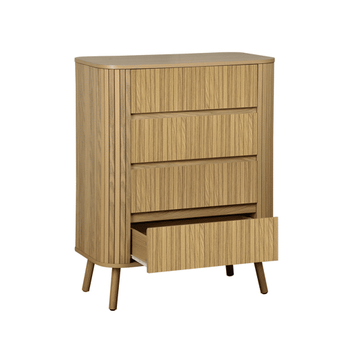 Cômoda com decoração estriada 4 gavetas, Legacy, Natural, 80x45x100 cm
