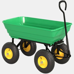 Outsunny Carrinho de Jardim com Caçamba Inclinável até 75° Carrinho de Mão com Guiador Ajustável e 4 Pneus Capacidade Máxima 75L Aço 109x52x94 cm Verde Escuro