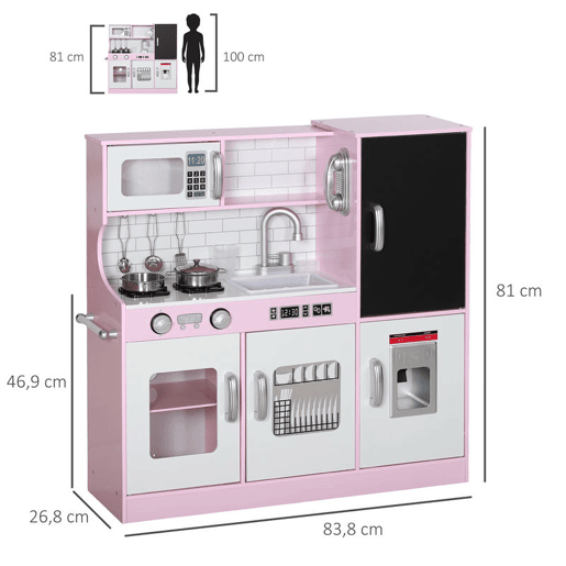 AIYAPLAY Cozinha de Brincar para Crianças acima de 3 anos Cozinha Infantil de Madeira com Acessórios Máquina de Gelo Ardósia e Telefone 83,8x26,8x81 cm Rosa AIYAPLAY Cozinha de Brincar para Crianças acima de 3 anos Cozinha Infantil de Madeira com Acessórios Máquina de Gelo Ardósia e Telefone 83,8x26,8x81 cm Rosa