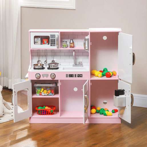 AIYAPLAY Cozinha de Brincar para Crianças acima de 3 anos Cozinha Infantil de Madeira com Acessórios Máquina de Gelo Ardósia e Telefone 83,8x26,8x81 cm Rosa AIYAPLAY Cozinha de Brincar para Crianças acima de 3 anos Cozinha Infantil de Madeira com Acessórios Máquina de Gelo Ardósia e Telefone 83,8x26,8x81 cm Rosa