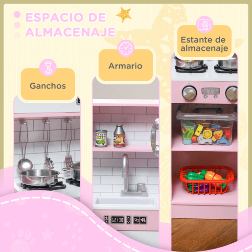 AIYAPLAY Cozinha de Brincar para Crianças acima de 3 anos Cozinha Infantil de Madeira com Acessórios Máquina de Gelo Ardósia e Telefone 83,8x26,8x81 cm Rosa AIYAPLAY Cozinha de Brincar para Crianças acima de 3 anos Cozinha Infantil de Madeira com Acessórios Máquina de Gelo Ardósia e Telefone 83,8x26,8x81 cm Rosa