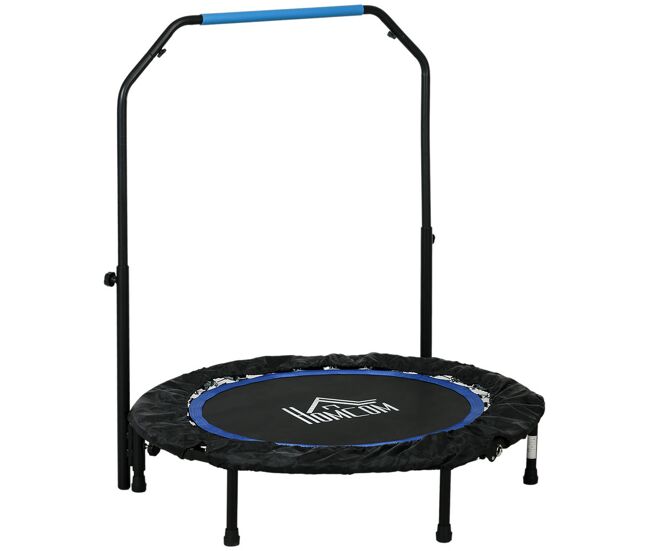 Homcom trampolín de fitness adultos ø102 cm, cama elástica plegable con mango ajustable de 4 niveles, marco de acero, para entrenamiento piernas, cuerpo en hogar, oficina, gimnasio, negro y azul