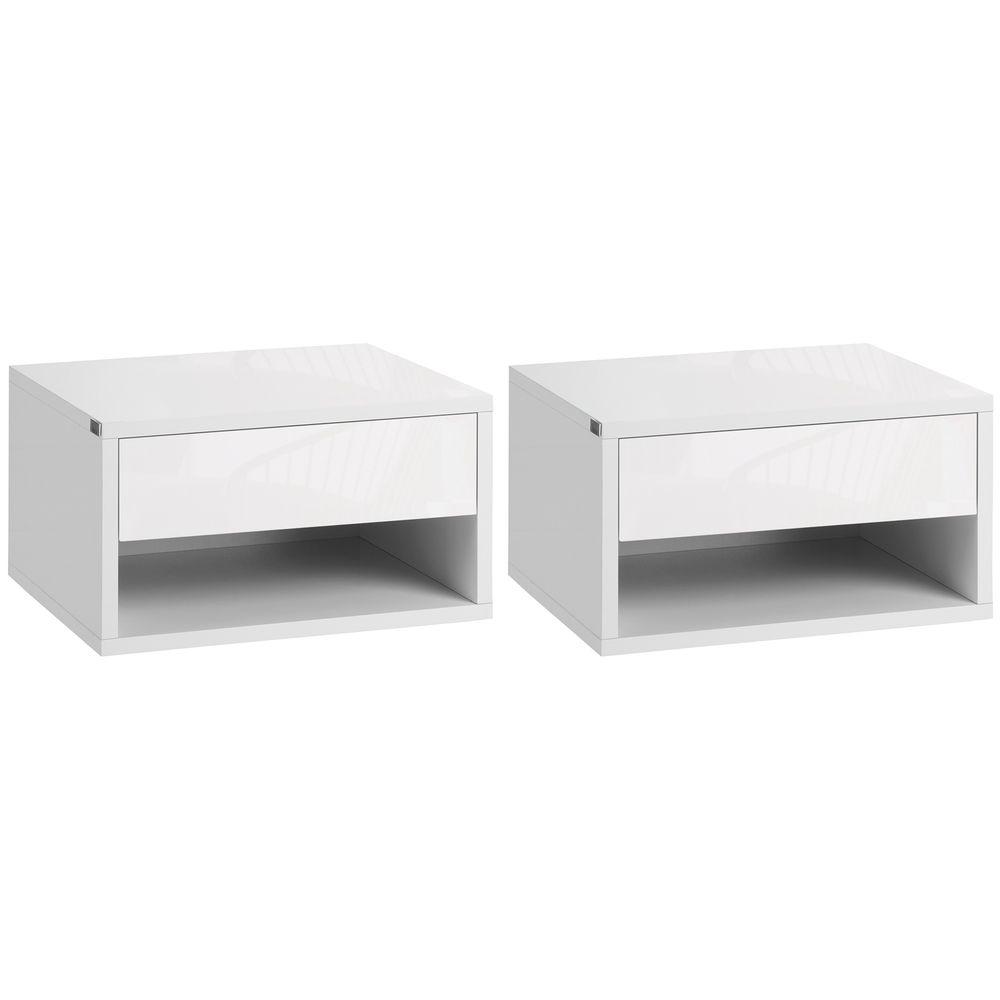 Homcom juego de 2 mesitas de noche flotantes mesillas de noche mesas de noche con cajón para dormitorio salón 37x32x21 cm blanco