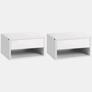 HOMCOM Conjunto de 2 Mesas de Cabeceira Flutuantes Mesas de Cabeceira com Gaveta para Dormitório 37x32x21 cm Branco Brilhante