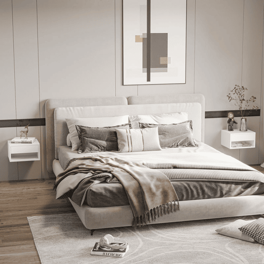 HOMCOM Conjunto de 2 Mesas de Cabeceira Flutuantes Mesas de Cabeceira com Gaveta para Dormitório 37x32x21 cm Branco Brilhante