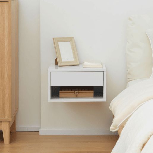HOMCOM Conjunto de 2 Mesas de Cabeceira Flutuantes Mesas de Cabeceira com Gaveta para Dormitório 37x32x21 cm Branco Brilhante