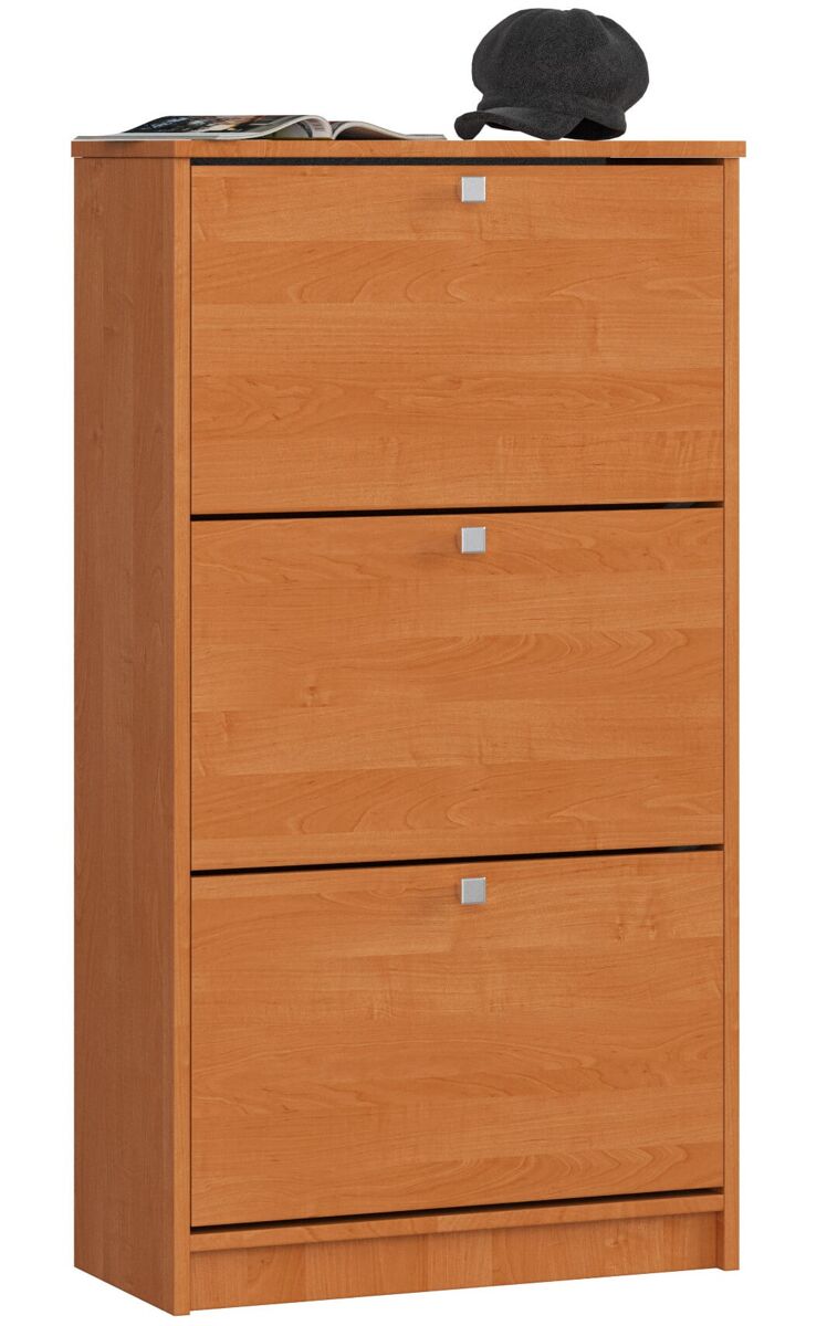 Zapatero con 3 compartimentos akord aliso 60 cm 3 puertas basculantes frente en color aliso 60x28,5x113 cm