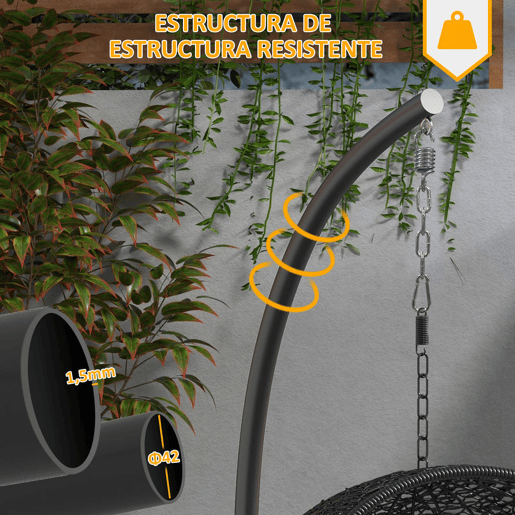 Outsunny Suporte para Cadeira Suspensa com Base Redonda Estrutura Metálica Suporte para Cadeira Suspensa para Interior e Exterior Capacidade 150 kg Ø102x195 cm Preto