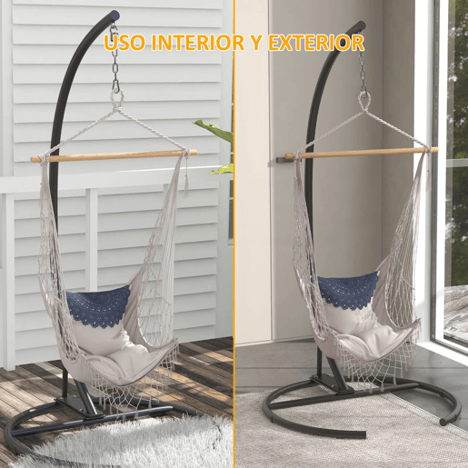 Outsunny Suporte para Cadeira Suspensa com Base Redonda Estrutura Metálica Suporte para Cadeira Suspensa para Interior e Exterior Capacidade 150 kg Ø102x195 cm Preto