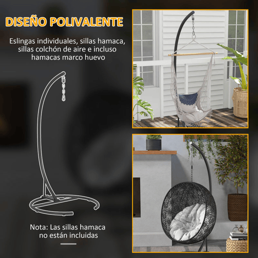 Outsunny Suporte para Cadeira Suspensa com Base Redonda Estrutura Metálica Suporte para Cadeira Suspensa para Interior e Exterior Capacidade 150 kg Ø102x195 cm Preto