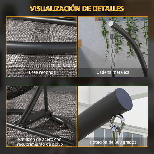Outsunny Suporte para Cadeira Suspensa com Base Redonda Estrutura Metálica Suporte para Cadeira Suspensa para Interior e Exterior Capacidade 150 kg Ø102x195 cm Preto
