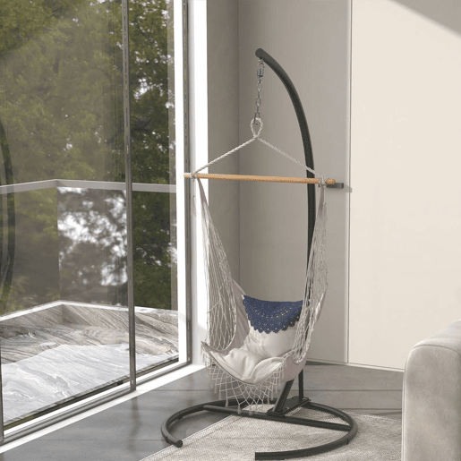 Outsunny Suporte para Cadeira Suspensa com Base Redonda Estrutura Metálica Suporte para Cadeira Suspensa para Interior e Exterior Capacidade 150 kg Ø102x195 cm Preto