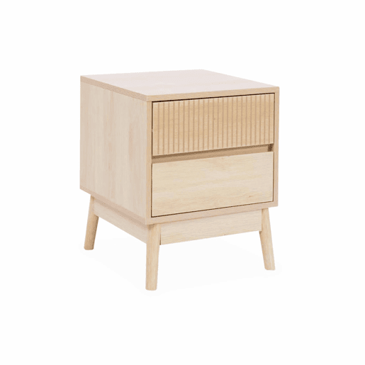 Mesa de cabeceira escandinavo de 2 gavetas, Linear, bois clair, 40x39x48 cm