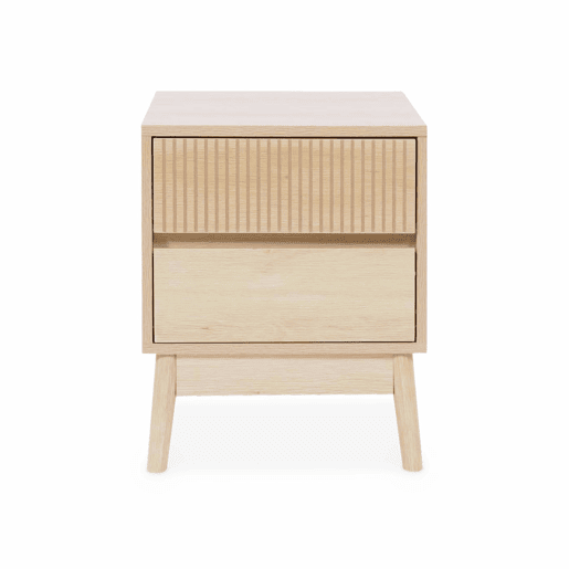 Mesa de cabeceira escandinavo de 2 gavetas, Linear, bois clair, 40x39x48 cm