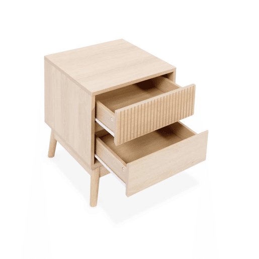 Mesa de cabeceira escandinavo de 2 gavetas, Linear, bois clair, 40x39x48 cm