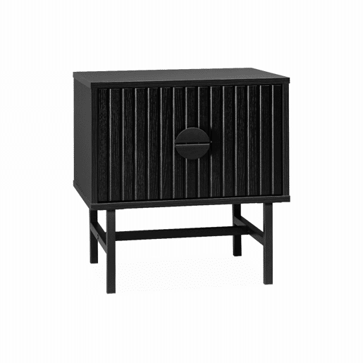 Mesa de cabeceira com efeito de madeira ranhurada, Bazalt, Preto, 48x39x50 cm