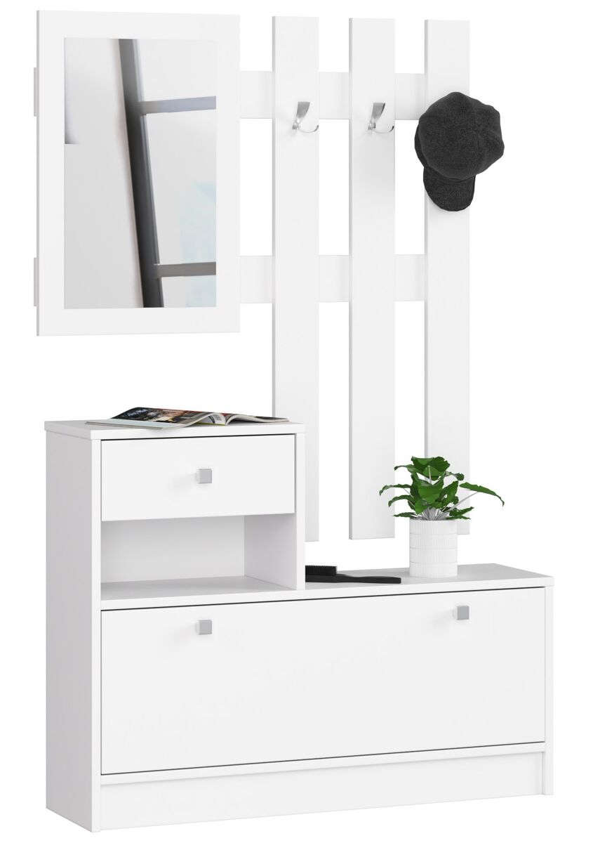 Conjunto de muebles con zapatero akord blanco 90 cm 1 puerta 1 cajón color blanco mate 2 estantes 90x25x170 cm